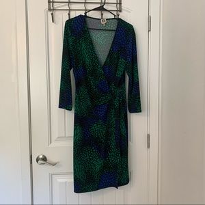 Anne Klein Peacock Green Blue Wrap Dress 14 Large